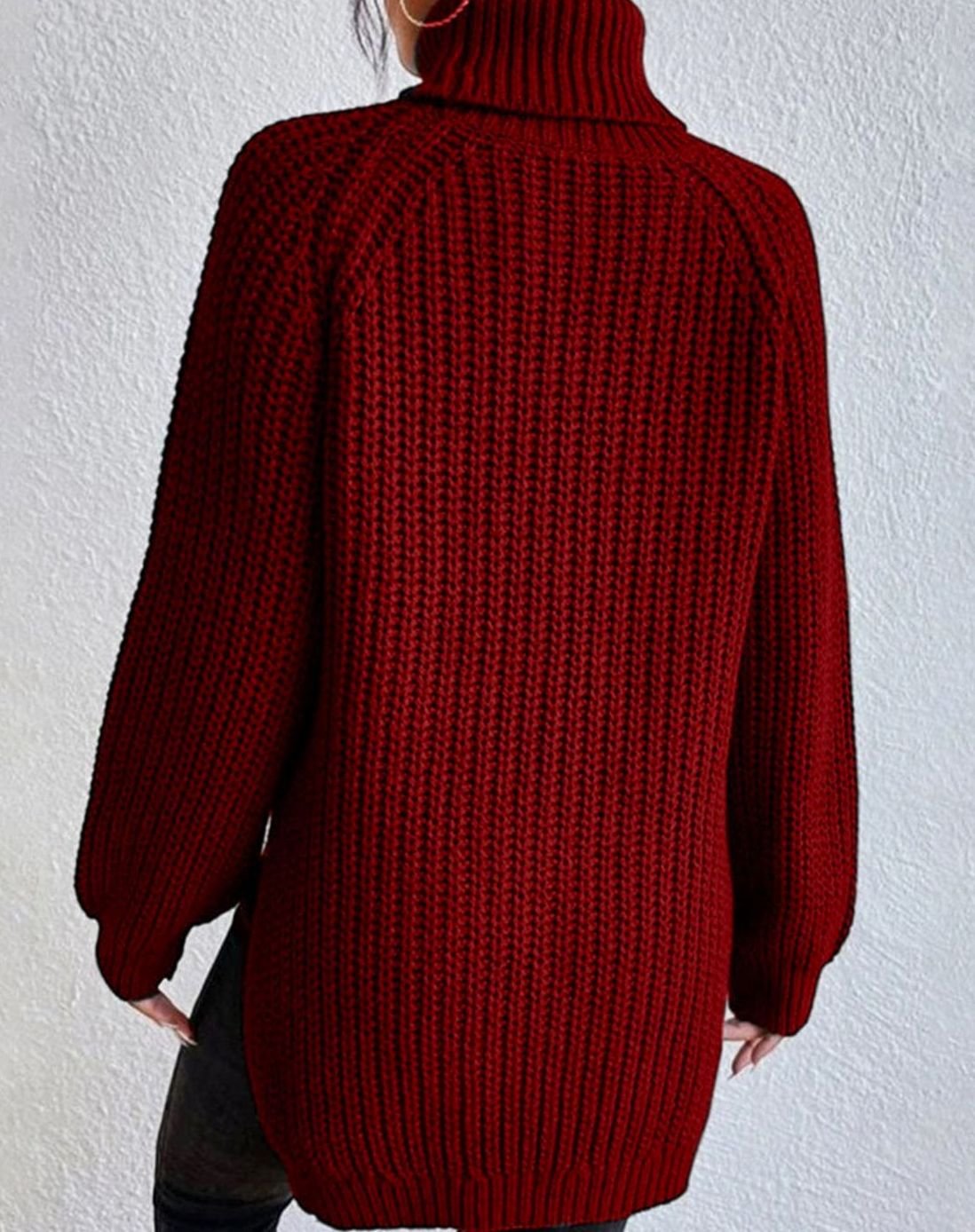 Women's Chunky Roll Neck Jumper, Ribbed Balloon Sleeves