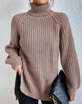 Women's Chunky Roll Neck Jumper, Ribbed Balloon Sleeves 9