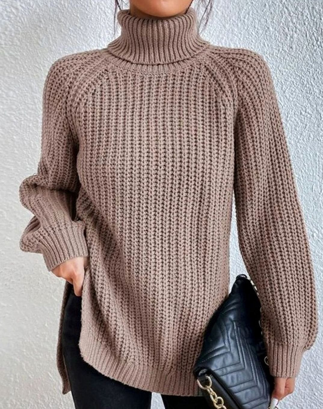 Women's Chunky Roll Neck Jumper, Ribbed Balloon Sleeves