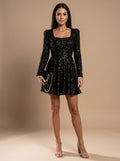 Harper | Black Sequin Sweetheart Mini Party Dress for Women 1