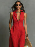 Women's Sleeveless Linen Button-Front Maxi Dress with Collar 5