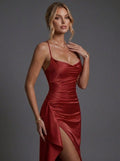 Women's Ruched Bodycon Maxi Dress with Spaghetti Straps 3