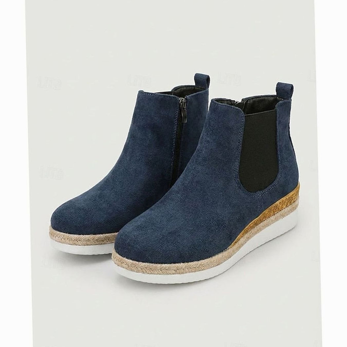 Women's Suede Wedge Chelsea Boots, Braided Sole