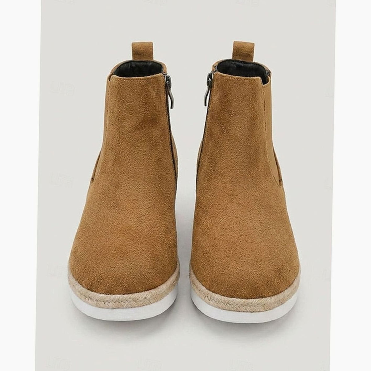 Women's Suede Wedge Chelsea Boots, Braided Sole