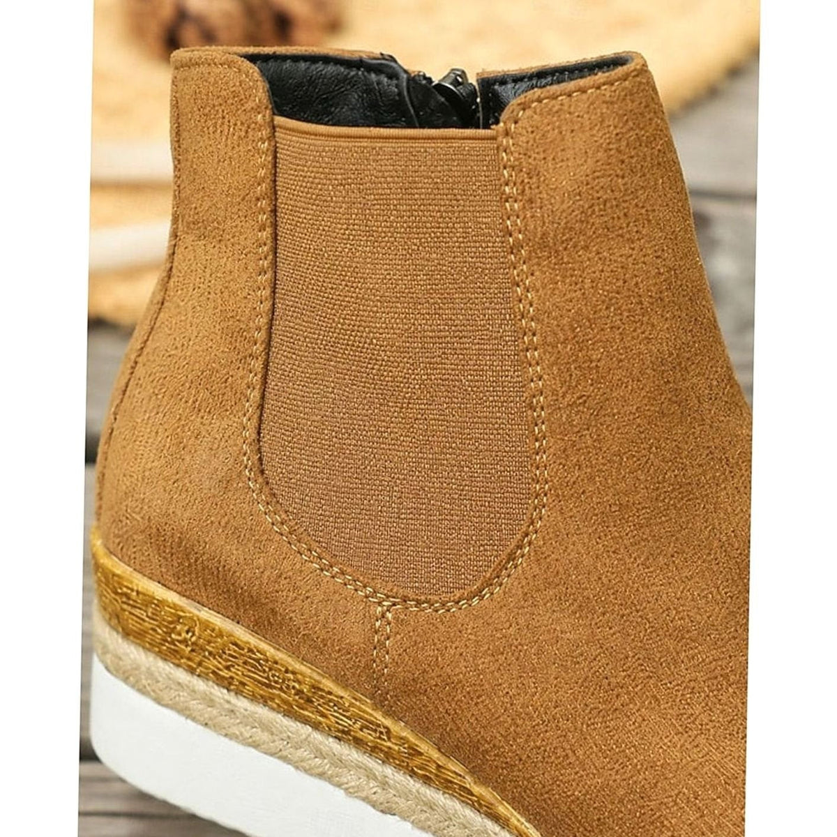 Women's Suede Wedge Chelsea Boots, Braided Sole