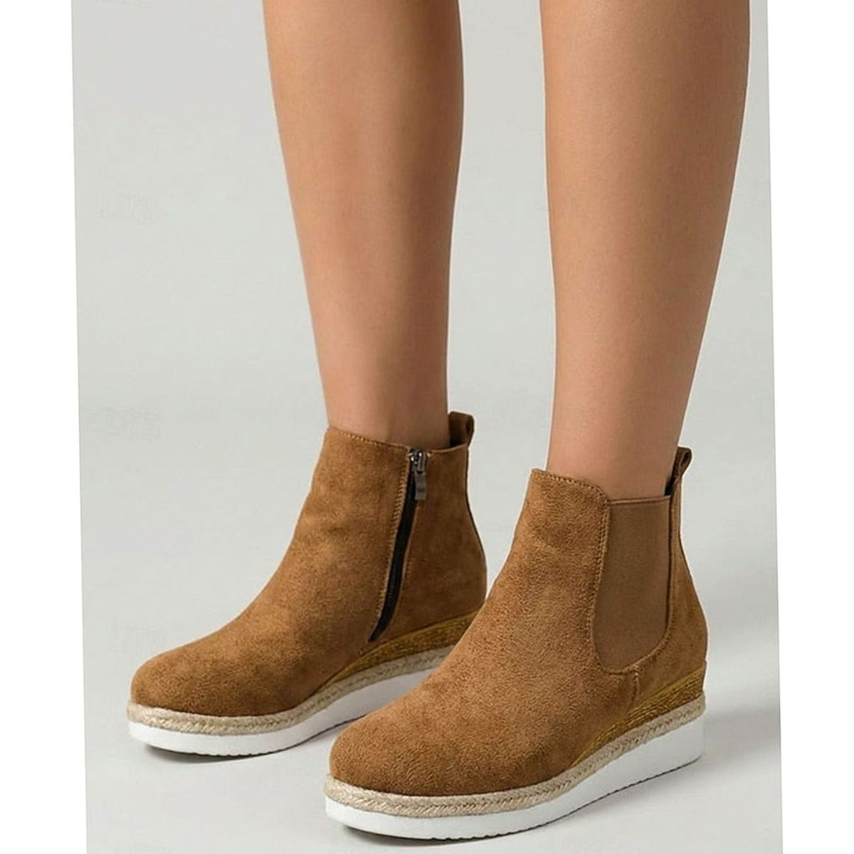 Women's Suede Wedge Chelsea Boots, Braided Sole