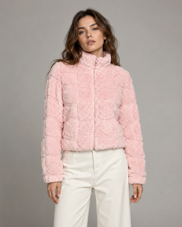 Pink Heart Teddy Fleece Jacket for Women