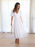 Women's Midi Dress V-Neck Puff Sleeve Smocked Waist 4