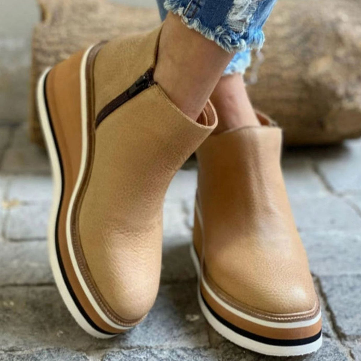 Women's Wedge Chelsea Boots, Platform Faux Leather