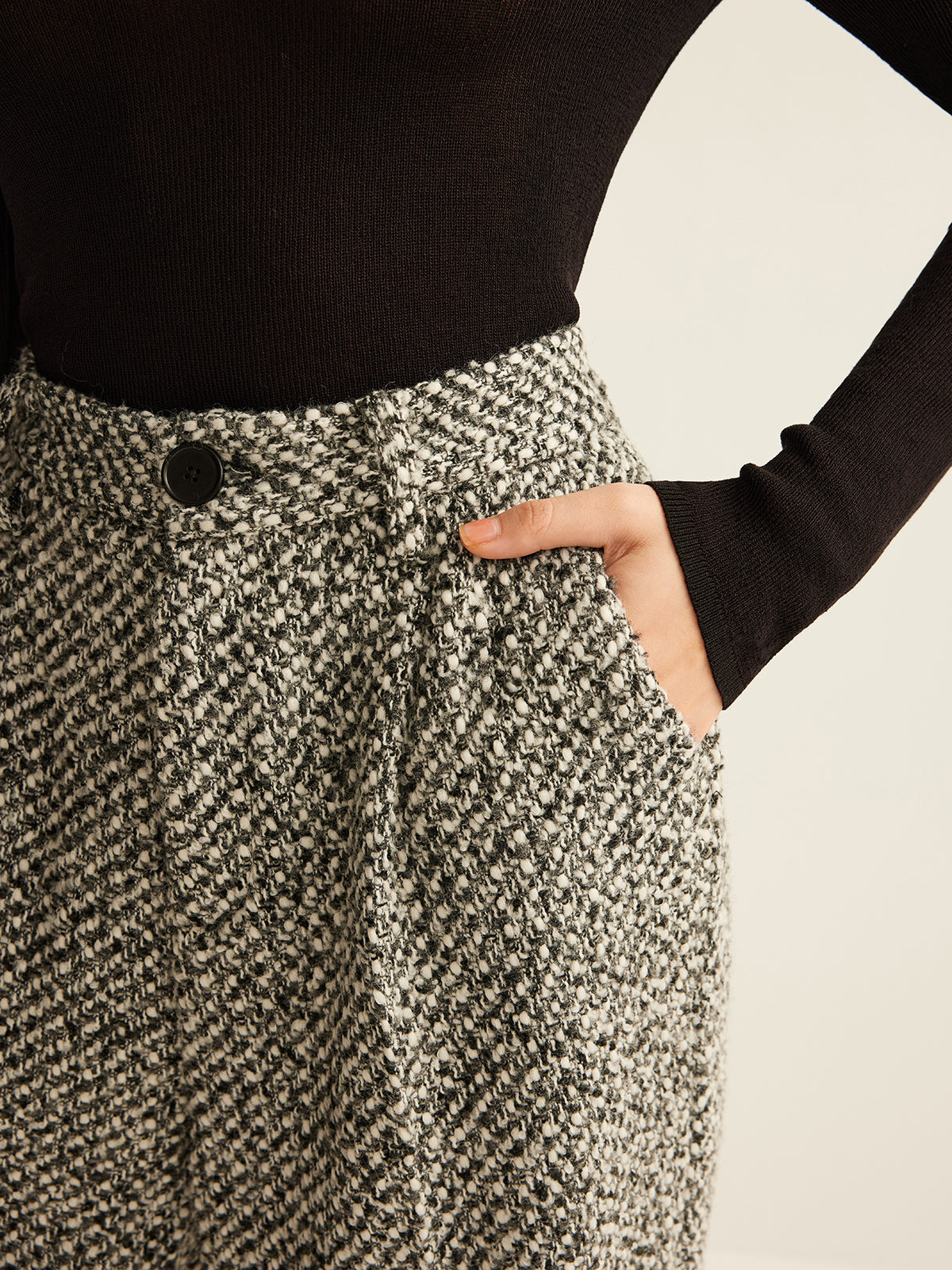 Women's Smart Trousers, High Waist Tweed Texture Straight Leg