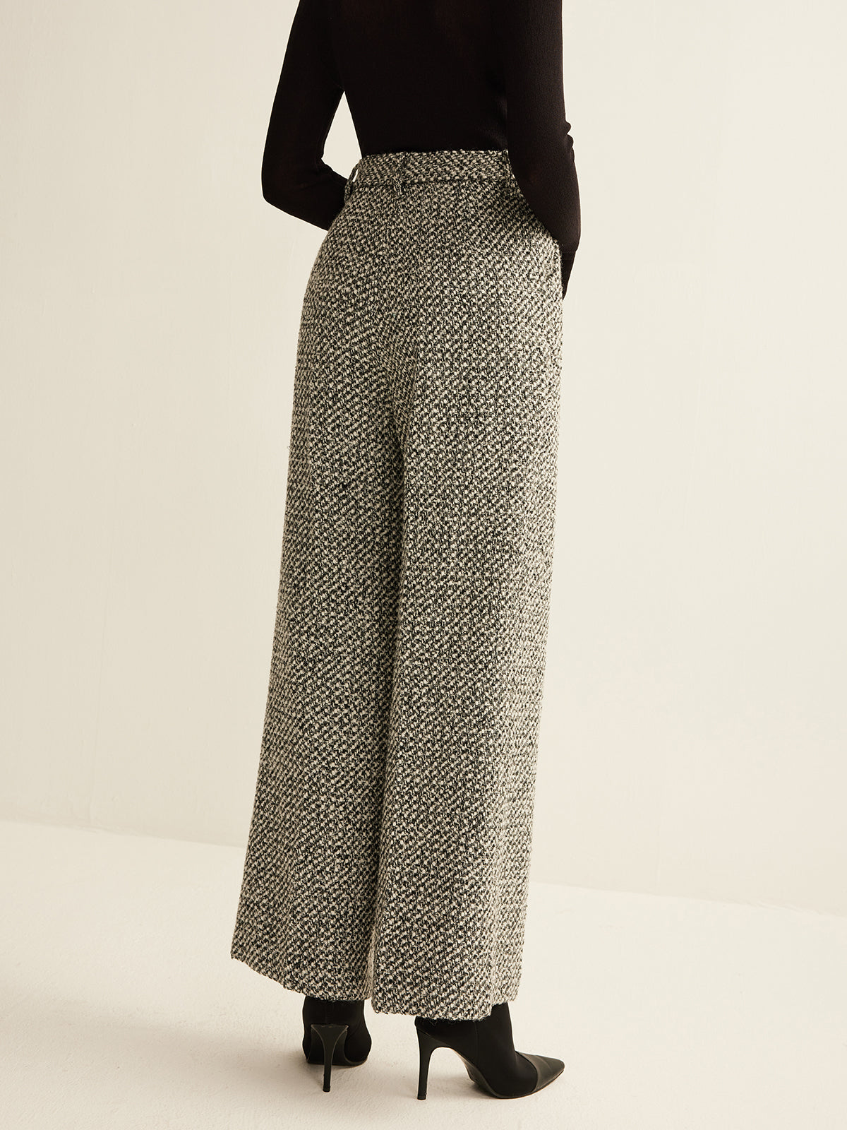Women's Smart Trousers, High Waist Tweed Texture Straight Leg