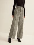 Women's Smart Trousers, High Waist Tweed Texture Straight Leg 6