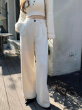 Women's Smart Trousers, High Waist Tweed Texture Straight Leg 9