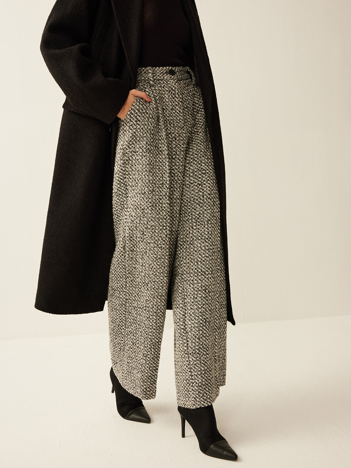 Women's Smart Trousers, High Waist Tweed Texture Straight Leg