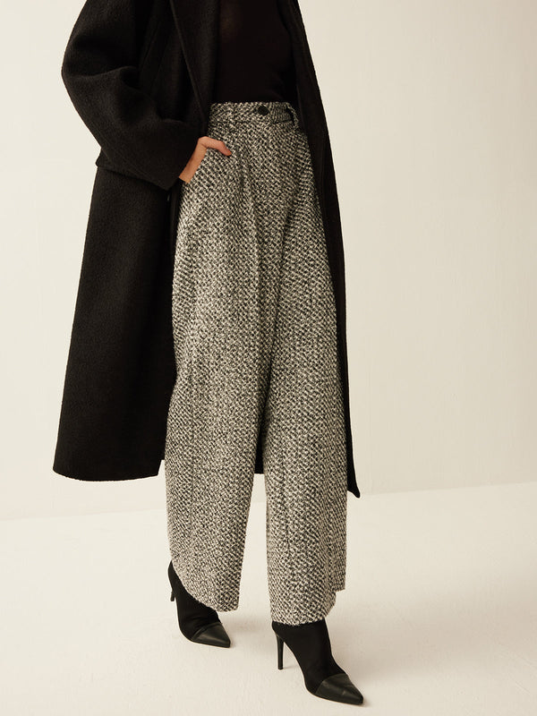 Women's Smart Trousers, High Waist Tweed Texture Straight Leg