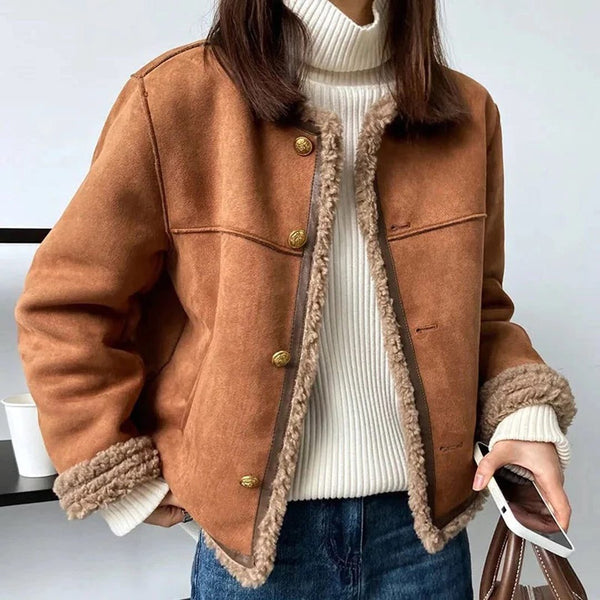 Yvonne | Suede Fleece-Lined Jacket with Faux Fur Collar for Women